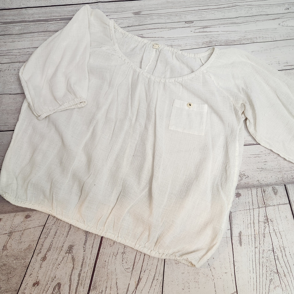 J. Crew White Gauze Peasant Blouse with Chest Pocket